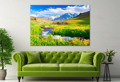River in Meadow near Mountains  Wall Art Decor 100% Australian Made - Bella Home Decor