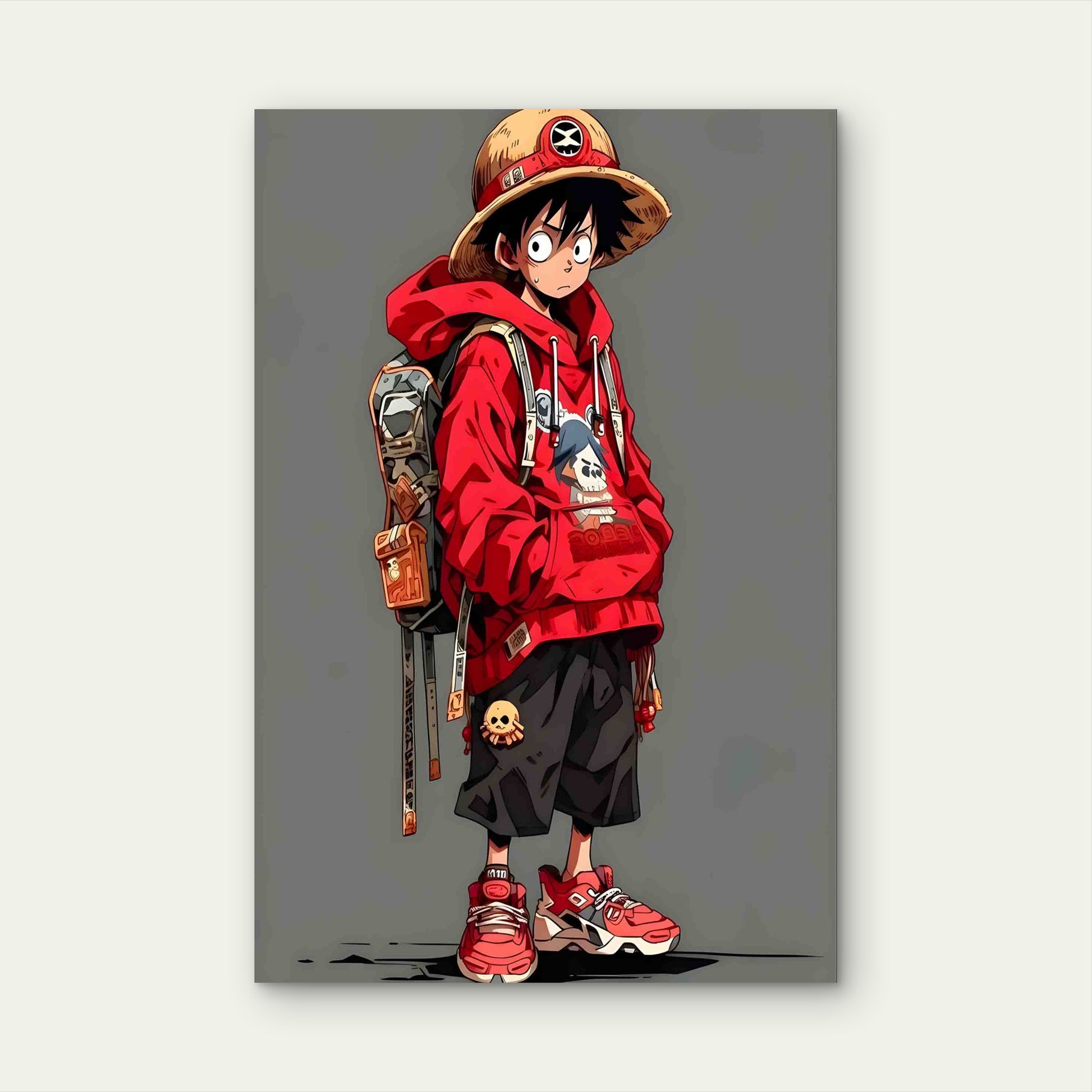 Anime Hero Red Hoodie Figure 60x90cm Metal Print Ready to Hang - Bella Home Decor