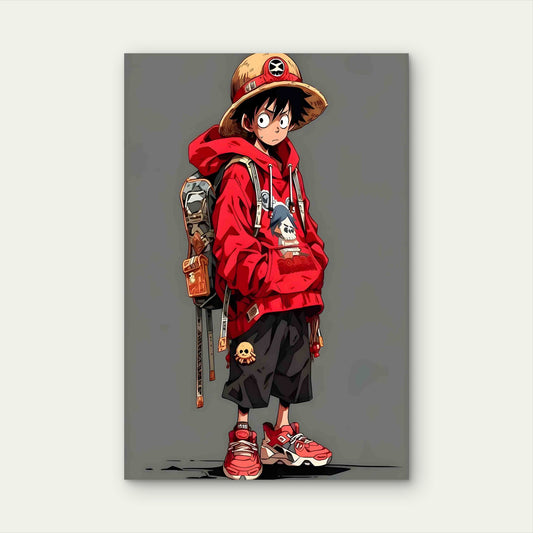 Anime Hero Red Hoodie Figure 60x90cm Metal Print Ready to Hang