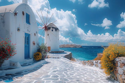 White Building, White Tower in Greece Print 100% Australian Made - Bella Home Decor