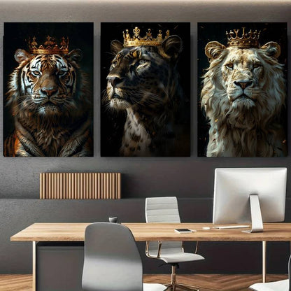 3pcs Royal Lion Leopard Tiger King Wall Art Set Canvas Framed 60x90cm - High Quality Print 100% Australian Made Wall Canvas Ready to Hang - Bella Home Decor