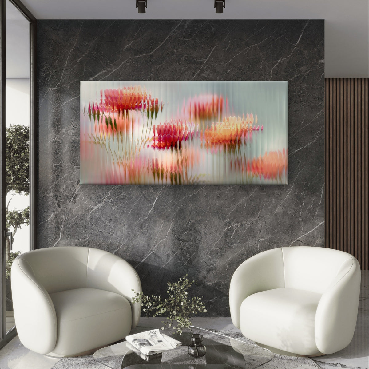 Abstract Floral Vertical Glass Refraction Wall Art Canvas Office Home Framed 120x60cm