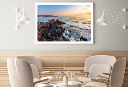 View of Ocean at Sunset with Rocks Home Decor Premium Quality Poster Print Choose Your Sizes