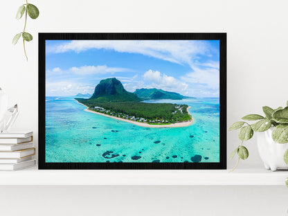 Le Morne Brabant Mountain Island Glass Framed Wall Art, Ready to Hang Quality Print Without White Border Black