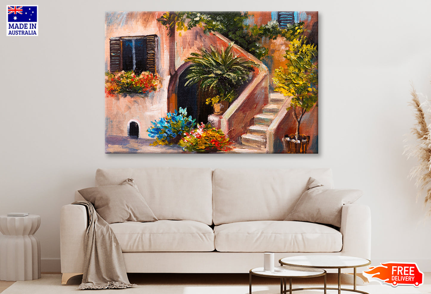 Summer Terrace, Flowers In A Garden, House In Greece Oil Painting Wall Art Limited Edition High Quality Print