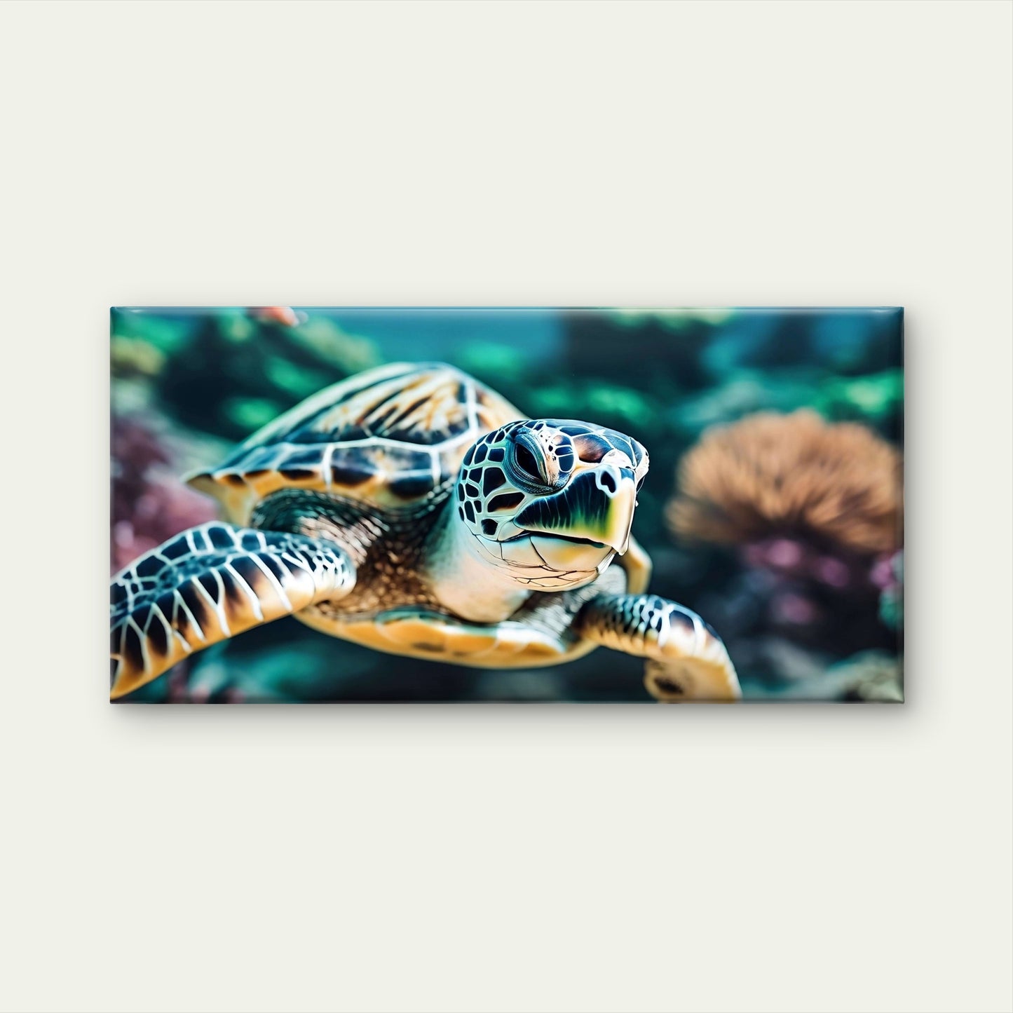 Tropical Sea Turtle Ocean Life Underwater Wall Art Canvas Office Home Room Framed 120x60cm