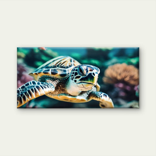 Tropical Sea Turtle Ocean Life Underwater Wall Art Canvas Office Home Room Framed 120x60cm