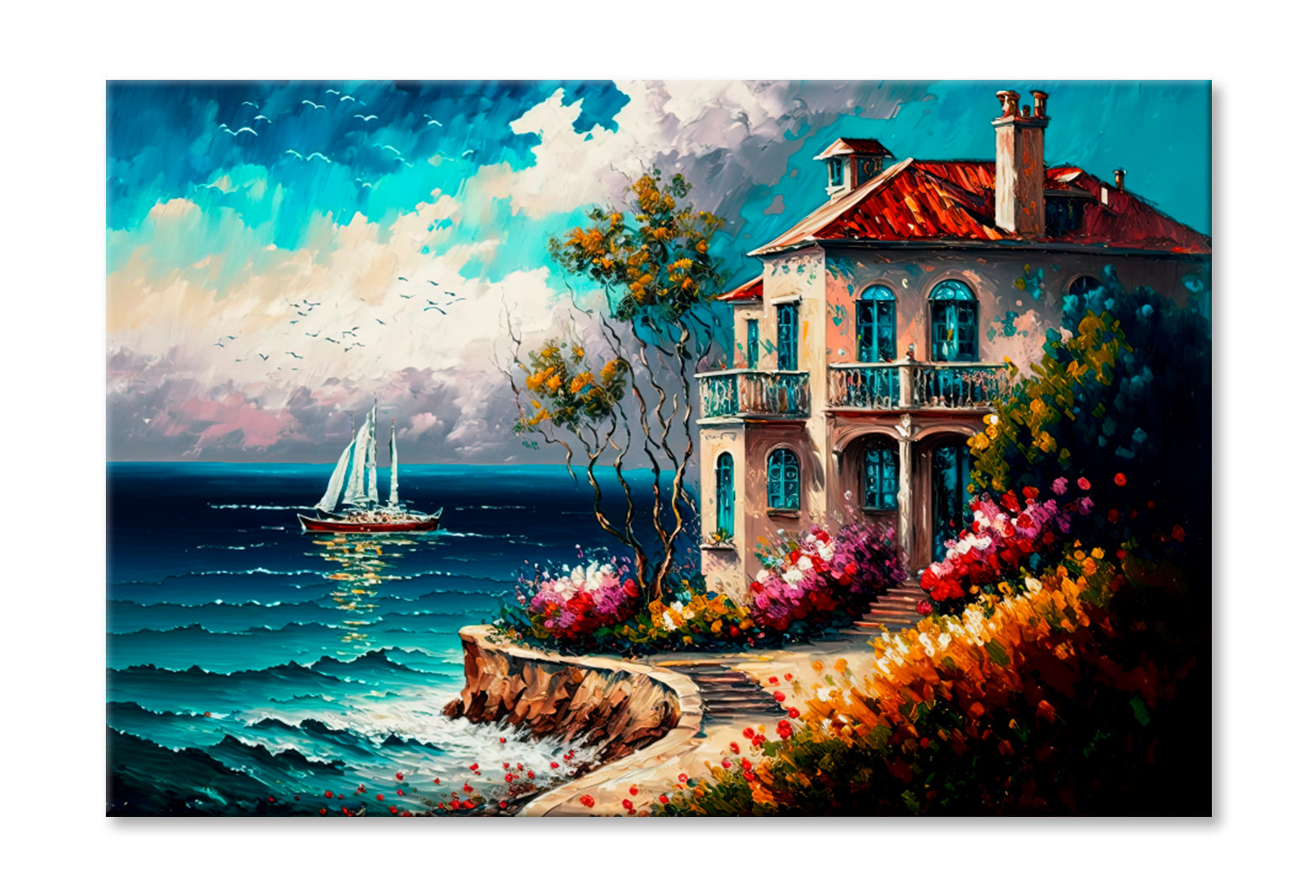 Coastal Seascape With Nobody Oil Painting Wall Art Limited Edition High Quality Print Stretched Canvas None