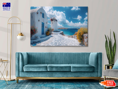White Building, White Tower in Greece Print 100% Australian Made - Bella Home Decor