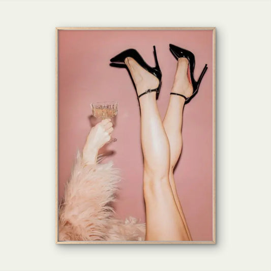 Elegant Female Legs in High Heels with Wine Glass Fashion Home Decor Premium Quality Poster Print Choose Your Sizes