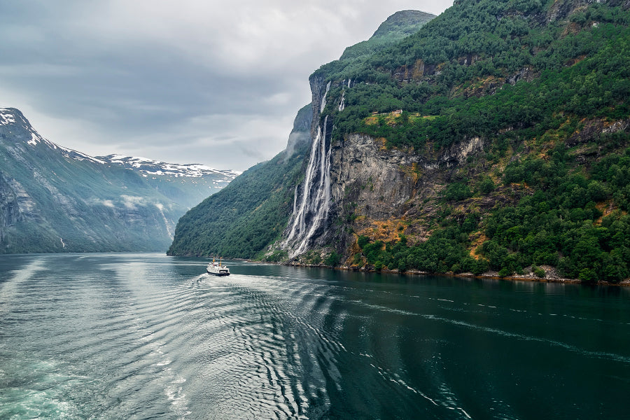 Waterfall On a Fjord Acrylic Glass Print Tempered Glass Wall Art 100% Made in Australia Ready to Hang - Bella Home Decor
