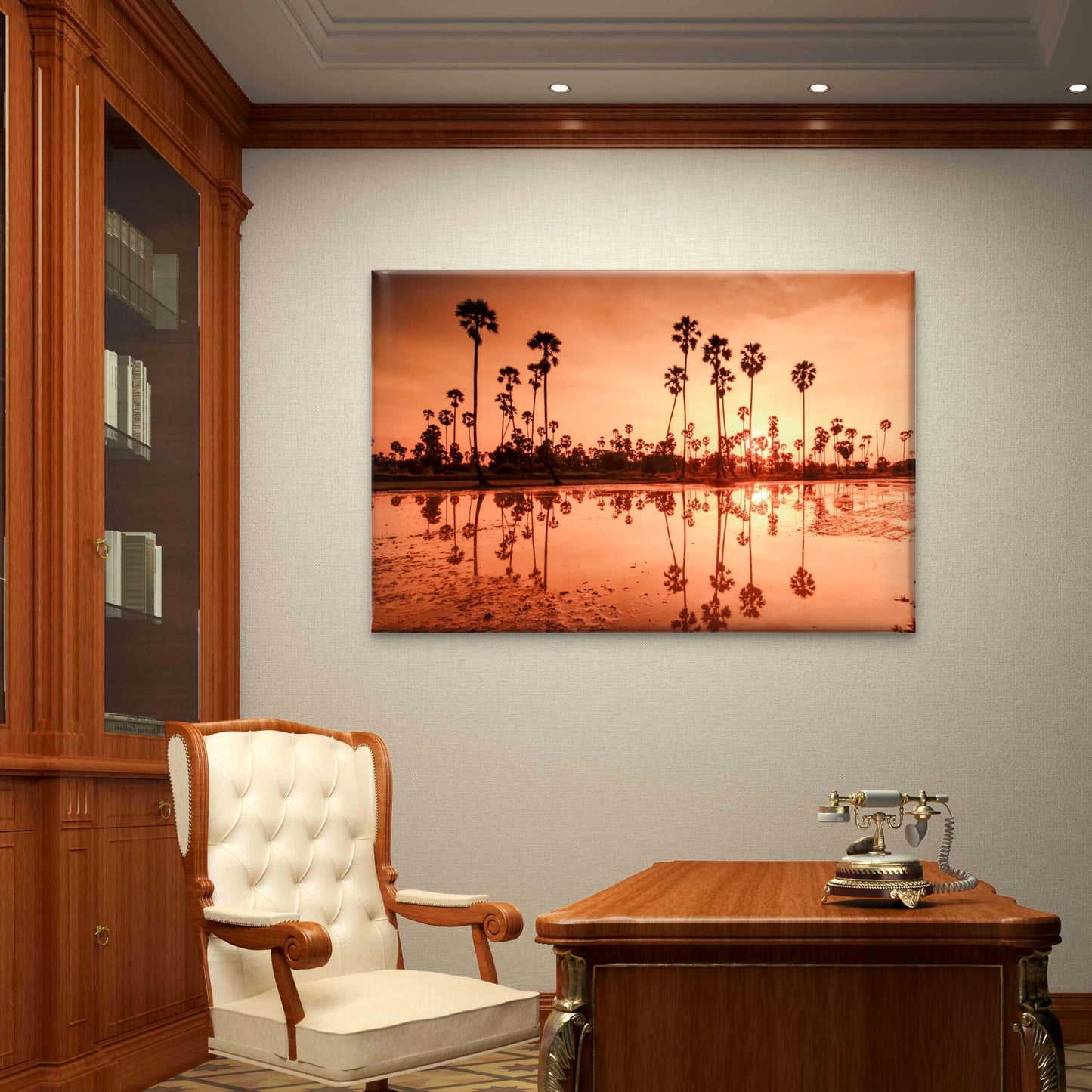 Golden reflection of sugar palm trees in Pathum Thani, Thailand  Wall Art Decor 100% Australian Made
