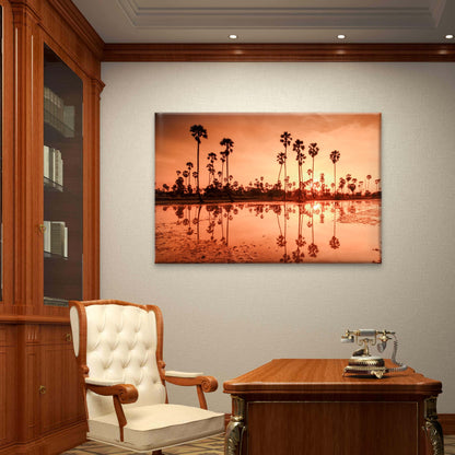 Golden reflection of sugar palm trees in Pathum Thani, Thailand  Wall Art Decor 100% Australian Made