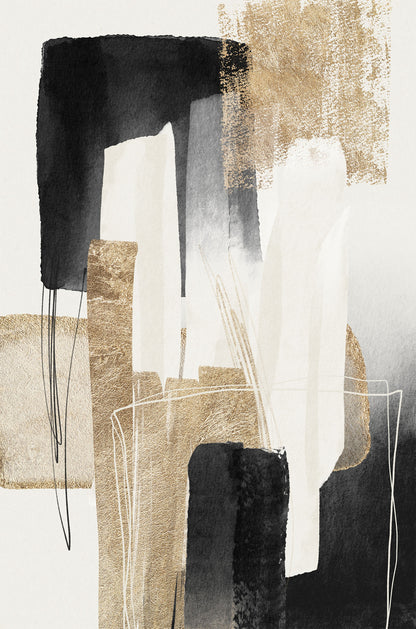 Gold Black White Abstract 60x90cm Metal Print Ready to Hang - Bella Home Decor