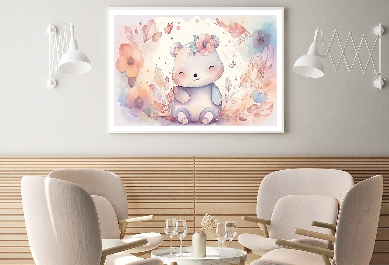 Happy Baby Bear in Flower Blossom Garden Home Decor Premium Quality Poster Print Choose Your Sizes