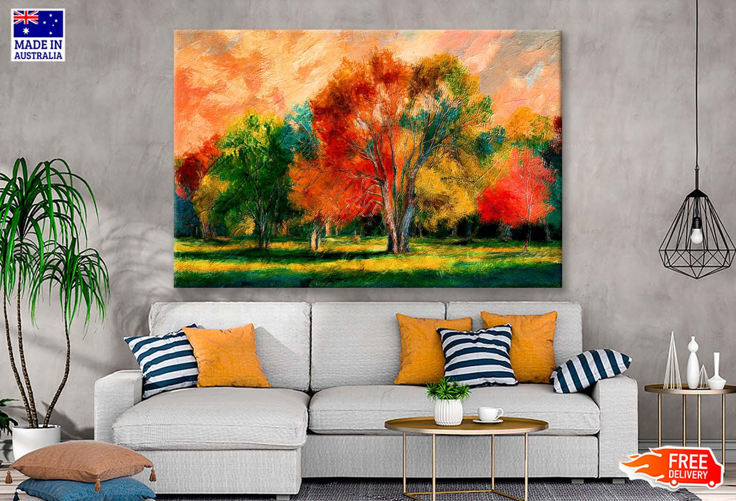 Painting Landscape, Colorful Trees Wall Art Limited Edition High Quality Print