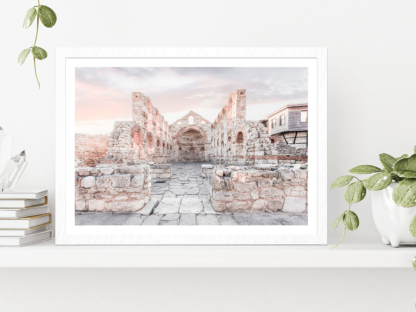 Ancient Building Faded View Photograph Glass Framed Wall Art, Ready to Hang Quality Print With White Border White