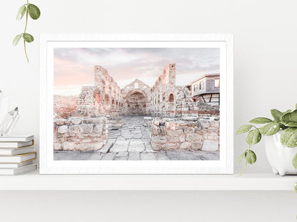 Ancient Building Faded View Photograph Glass Framed Wall Art, Ready to Hang Quality Print With White Border White