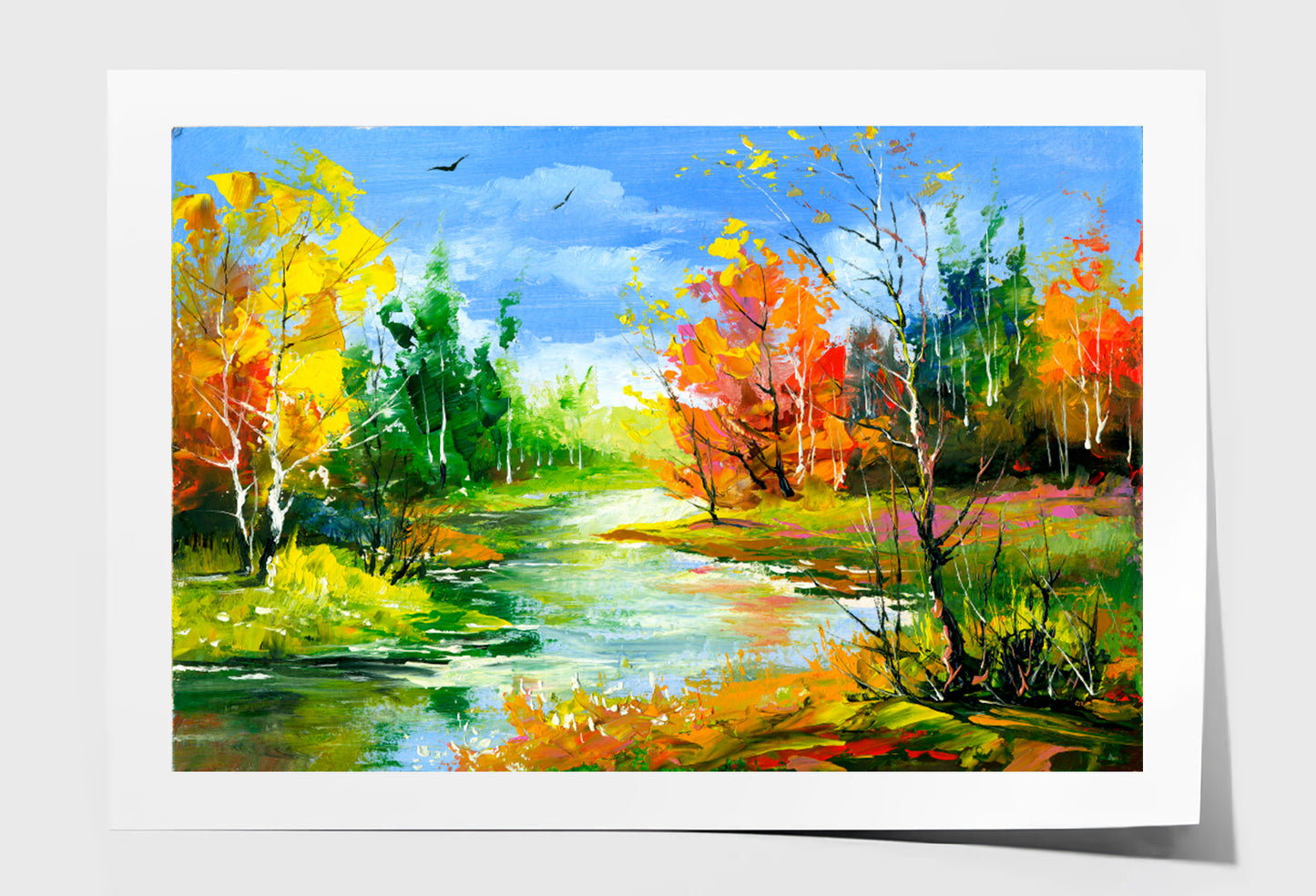 Autumn With The Wood River Oil Painting Wall Art Limited Edition High Quality Print Unframed Roll Canvas None