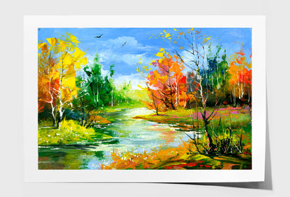 Autumn With The Wood River Oil Painting Wall Art Limited Edition High Quality Print Unframed Roll Canvas None