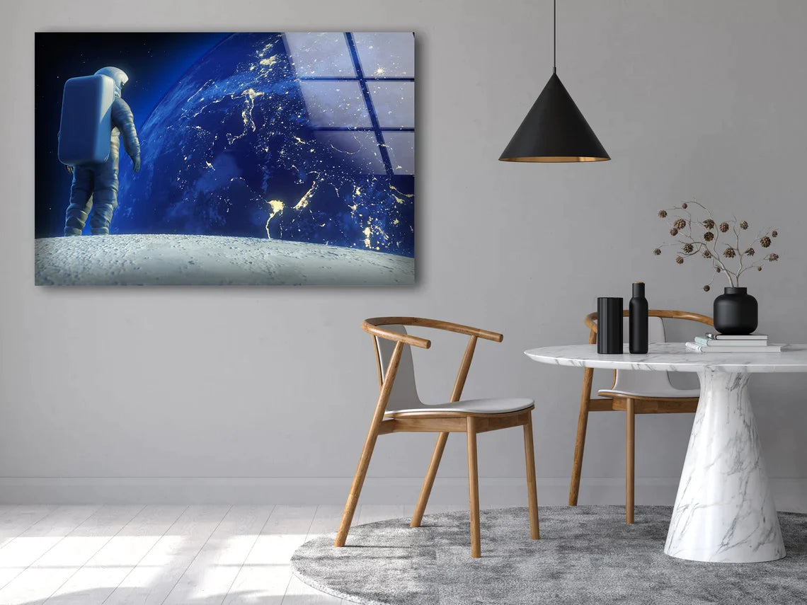 Astronaut Looking Earth UV Direct Aluminum Print Australian Made Quality