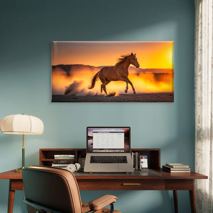 Wild Horse in Utah Desert Dust Wall Art Canvas Office Home Room Framed 120x60cm - Bella Home Decor