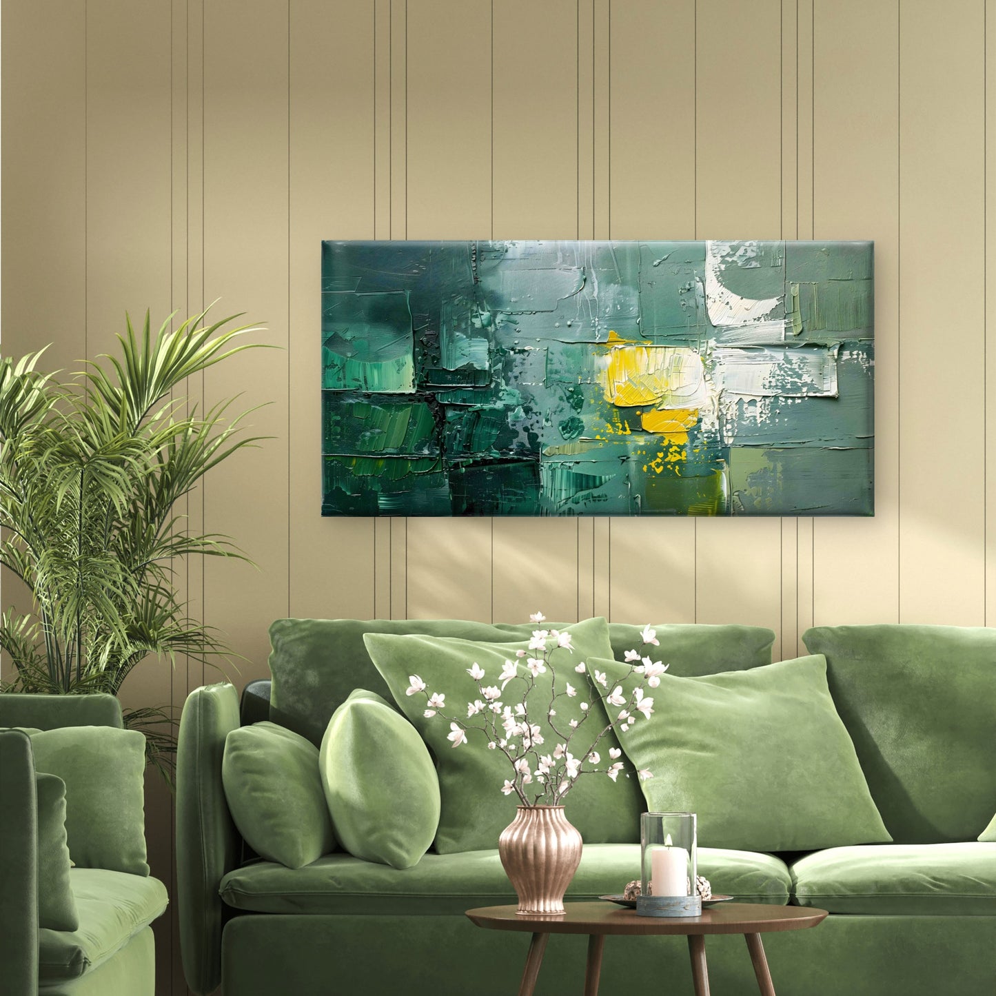 Green Abstract Oil Texture Wall Art Canvas Office Home Room Framed 120x60 cm - Bella Home Decor