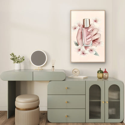 Woman Holding Perfume Bottle with Cherry Blossoms Fashion Home Decor Premium Quality Poster Print Choose Your Sizes