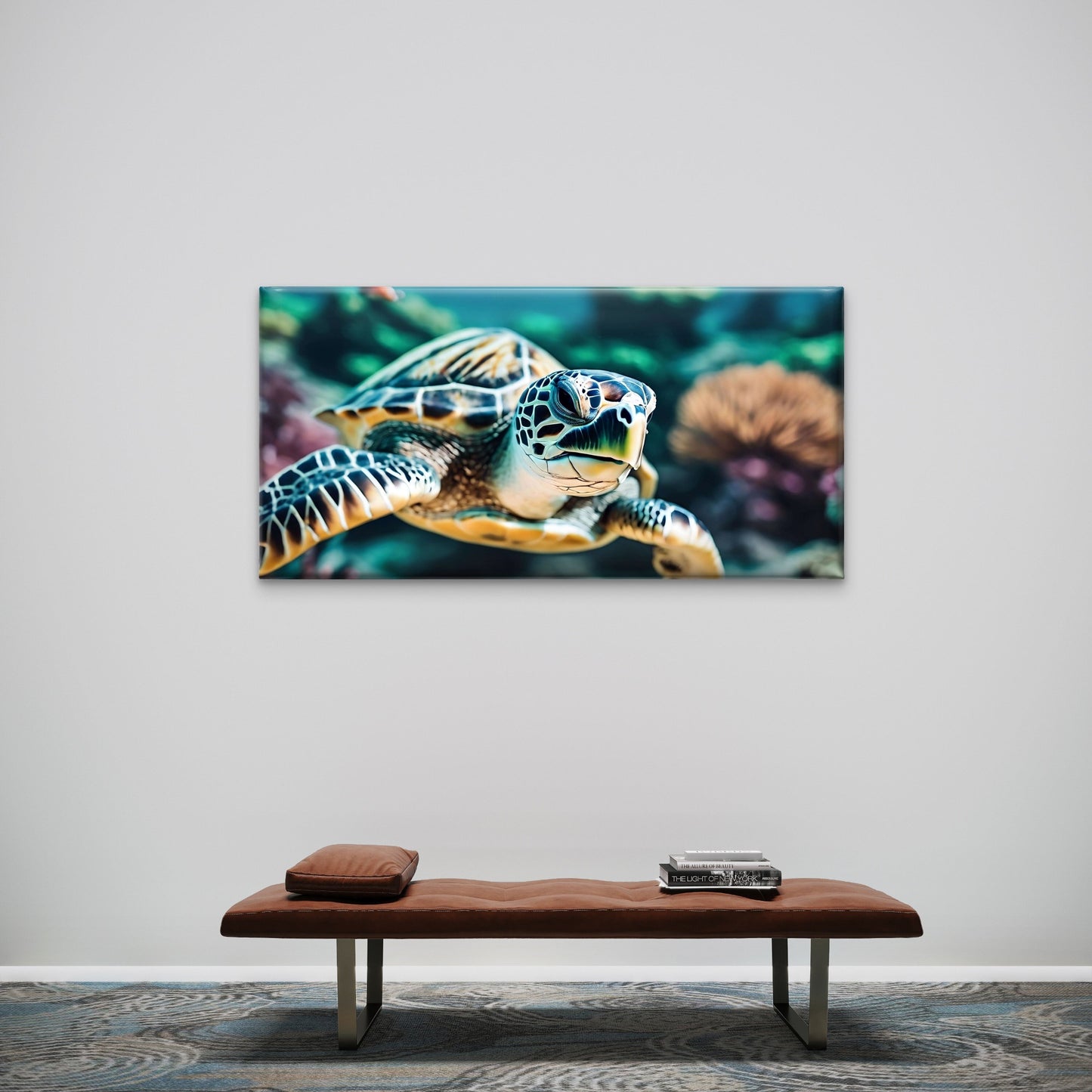 Tropical Sea Turtle Ocean Life Underwater Wall Art Canvas Office Home Room Framed 120x60cm