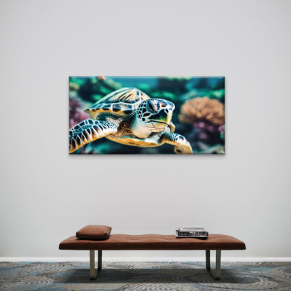 Tropical Sea Turtle Ocean Life Underwater Wall Art Canvas Office Home Room Framed 120x60cm