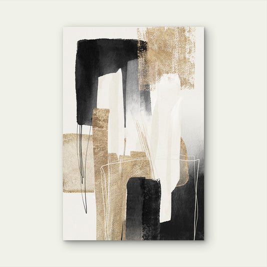 Gold Black White Abstract 60x90cm Metal Print Ready to Hang