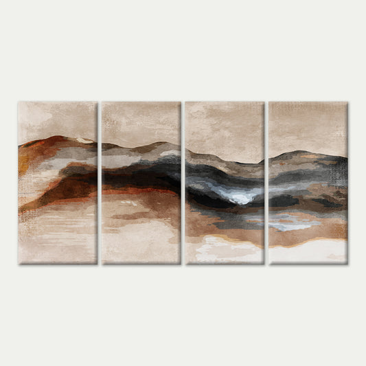 4pcs Modern Neutral Beige Wavy Hills Landscape Wall Art Canvas Framed 45x80cm - High Quality Print 100% Australian Made Wall Canvas Ready to Hang
