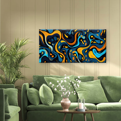 Blue Orange Fluid Liquid Swirl Wall Art Canvas Office Home Room Framed 120x60 cm - Bella Home Decor