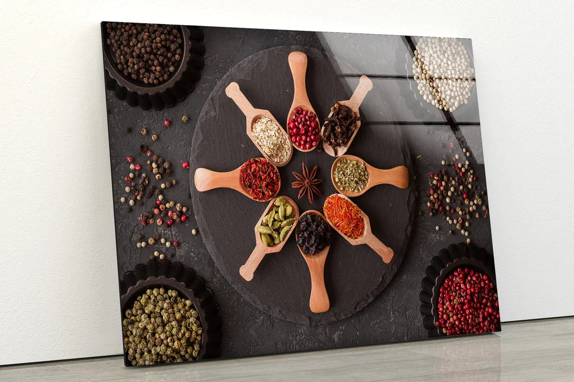 Spices on Spoons Table UV Direct Aluminum Print Australian Made Quality