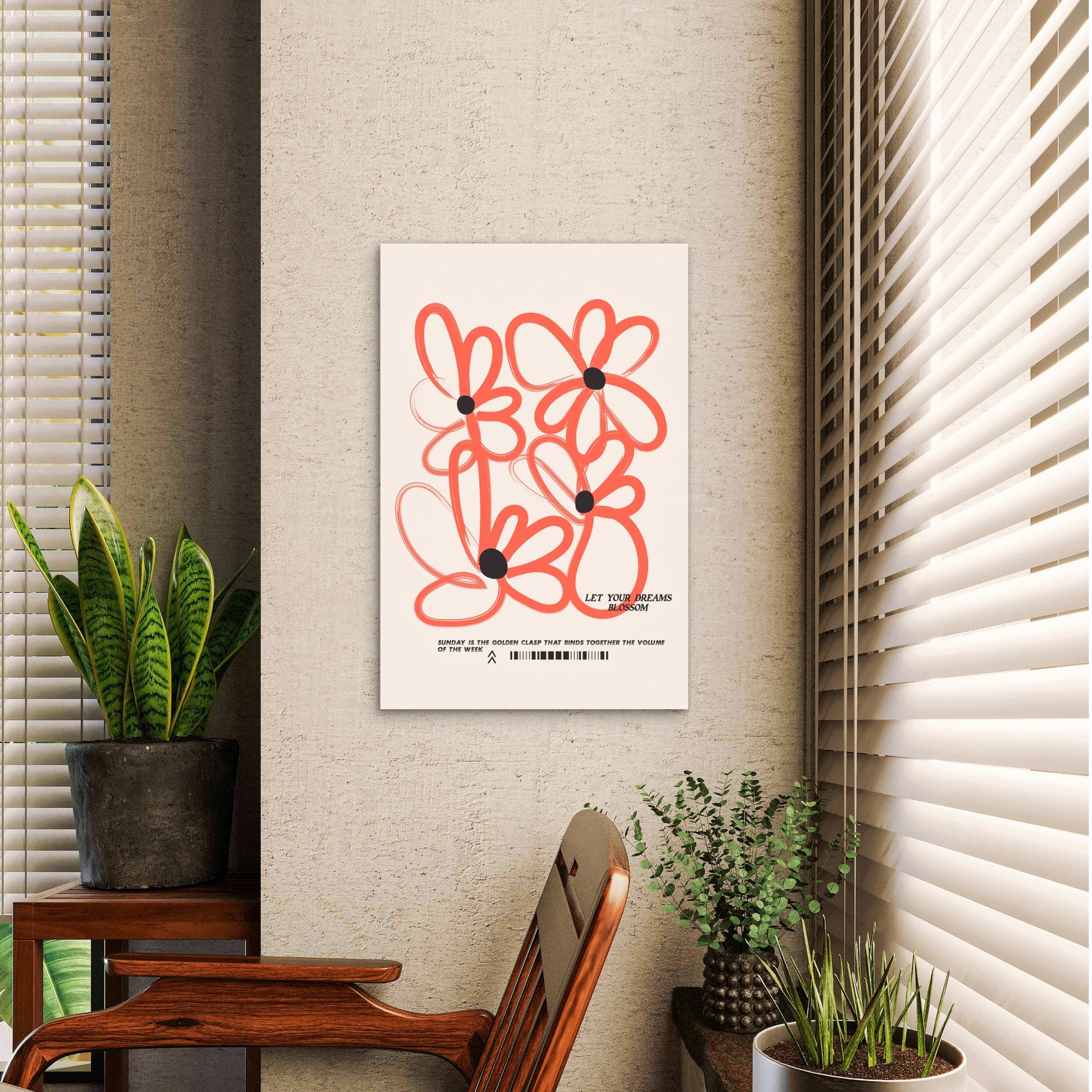 Red Floral Sunday Quote Gift 60x90cm Metal Print Ready to Hang - Bella Home Decor