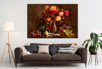 Still Life Autumn Flowers Wine Wall Art Decor 100% Australian Made