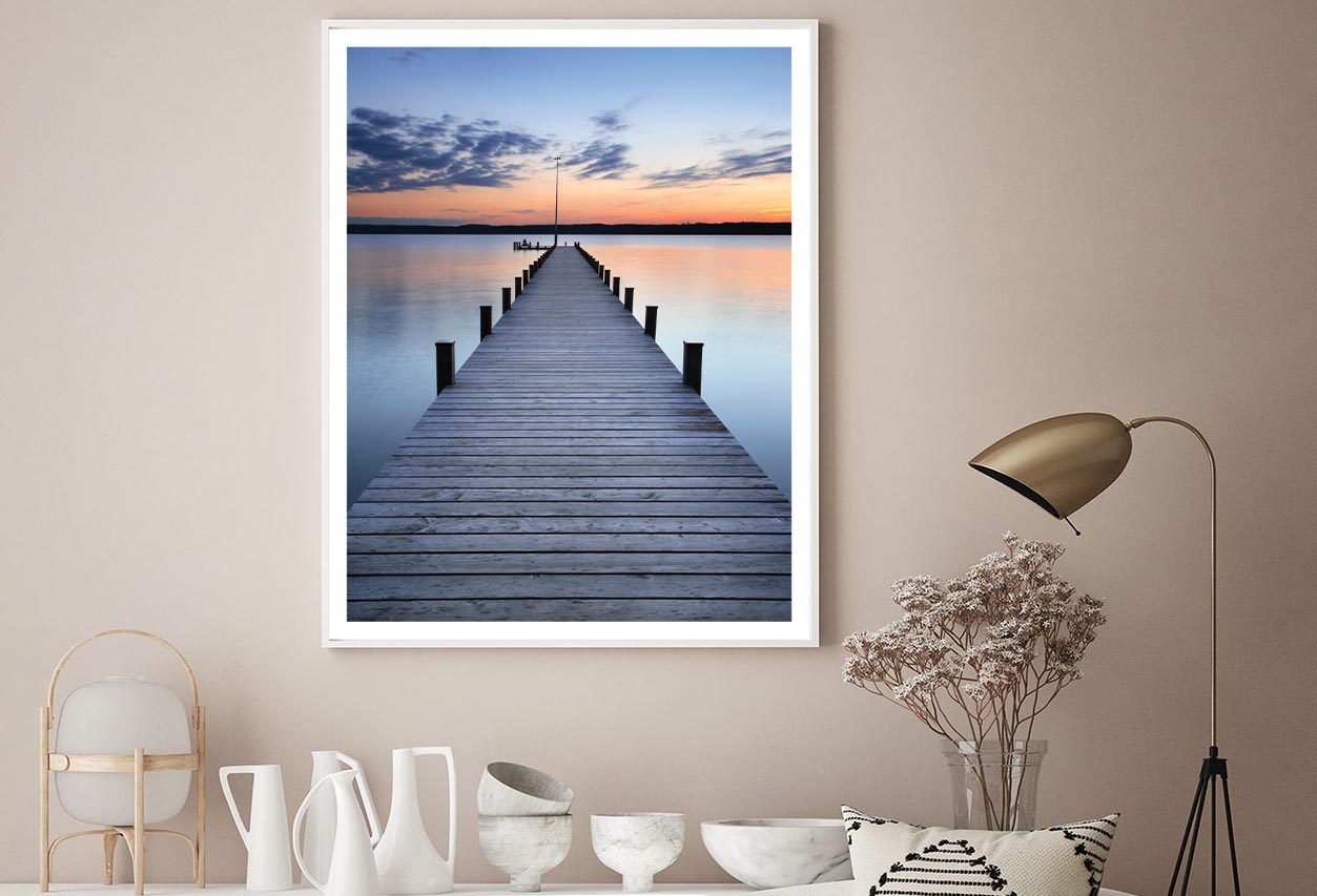 Wooden Pier On Lake & Sunset Sky View Home Decor Premium Quality Poster Print Choose Your Sizes