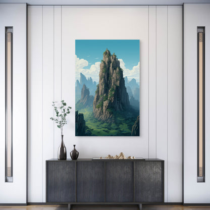 Anime Style Mountains Landscape 40x60cm Metal Print Ready to Hang