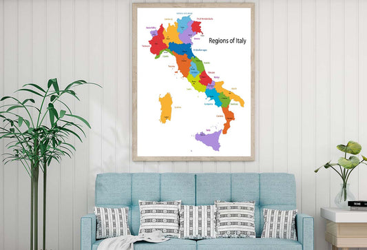 Italy Map with Regions and Main Cities Home Decor Premium Quality Poster Print Choose Your Sizes