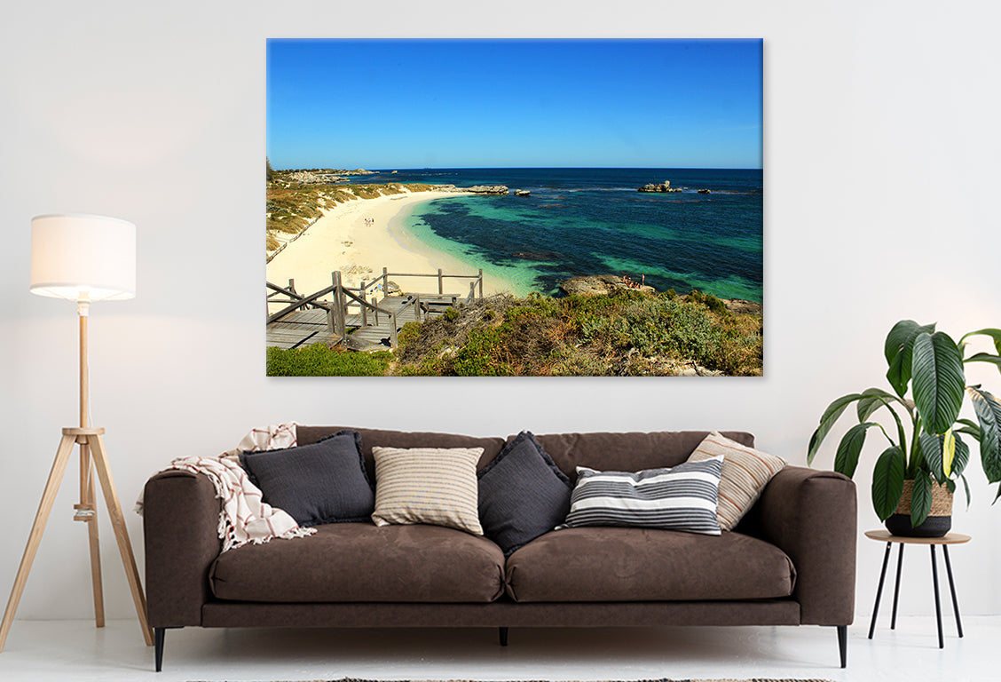 Sunny Wooden Boardwalk Leading To Beautiful Pinky Beach, Perth, Australia Wall Art Decor 100% Australian Made
