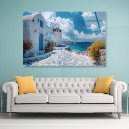 White Building, White Tower in Greece Acrylic Glass Print Tempered Glass Wall Art 100% Made in Australia Ready to Hang - Bella Home Decor