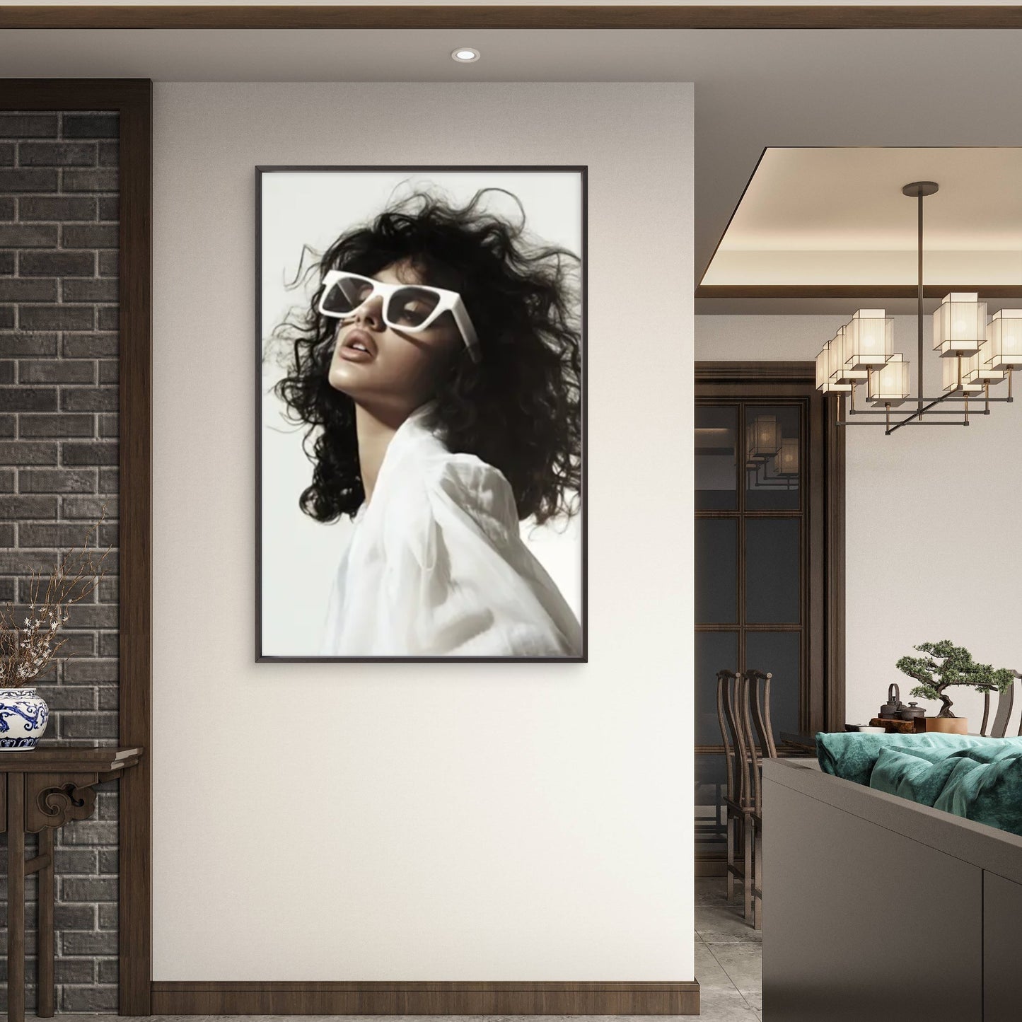 Stylish Woman with White Fashion Glasses Fashion Home Decor Premium Quality Poster Print Choose Your Sizes