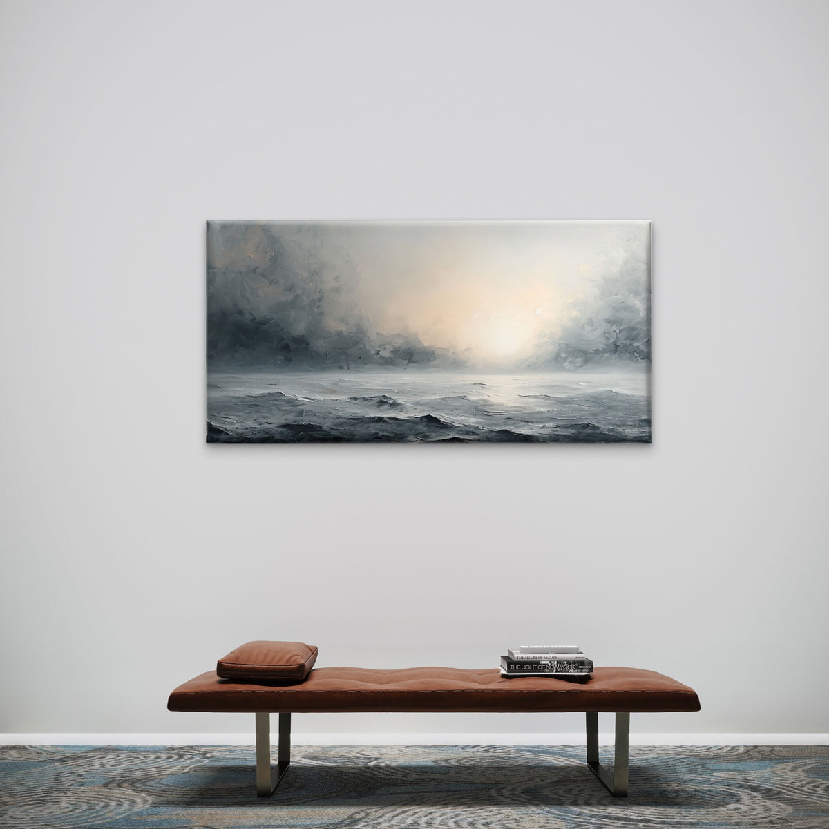 Moody Ocean Horizon Stormy Sea Landscape Wall Art Canvas Office Home Framed 120x60cm