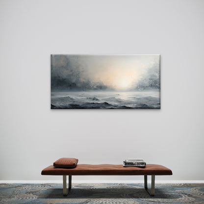 Moody Ocean Horizon Stormy Sea Landscape Wall Art Canvas Office Home Framed 120x60cm