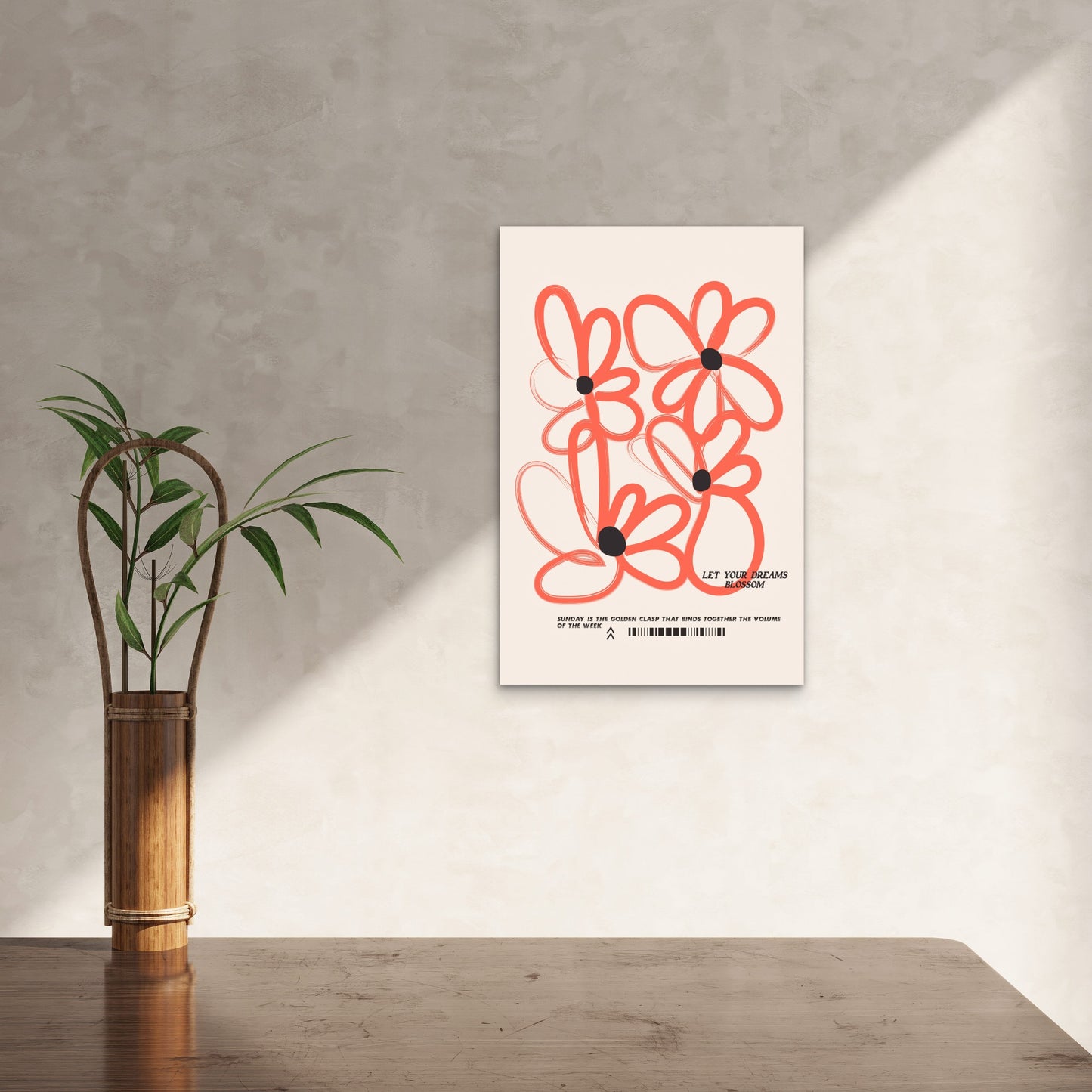 Red Floral Sunday Quote Gift 40x60cm Metal Print Ready to Hang