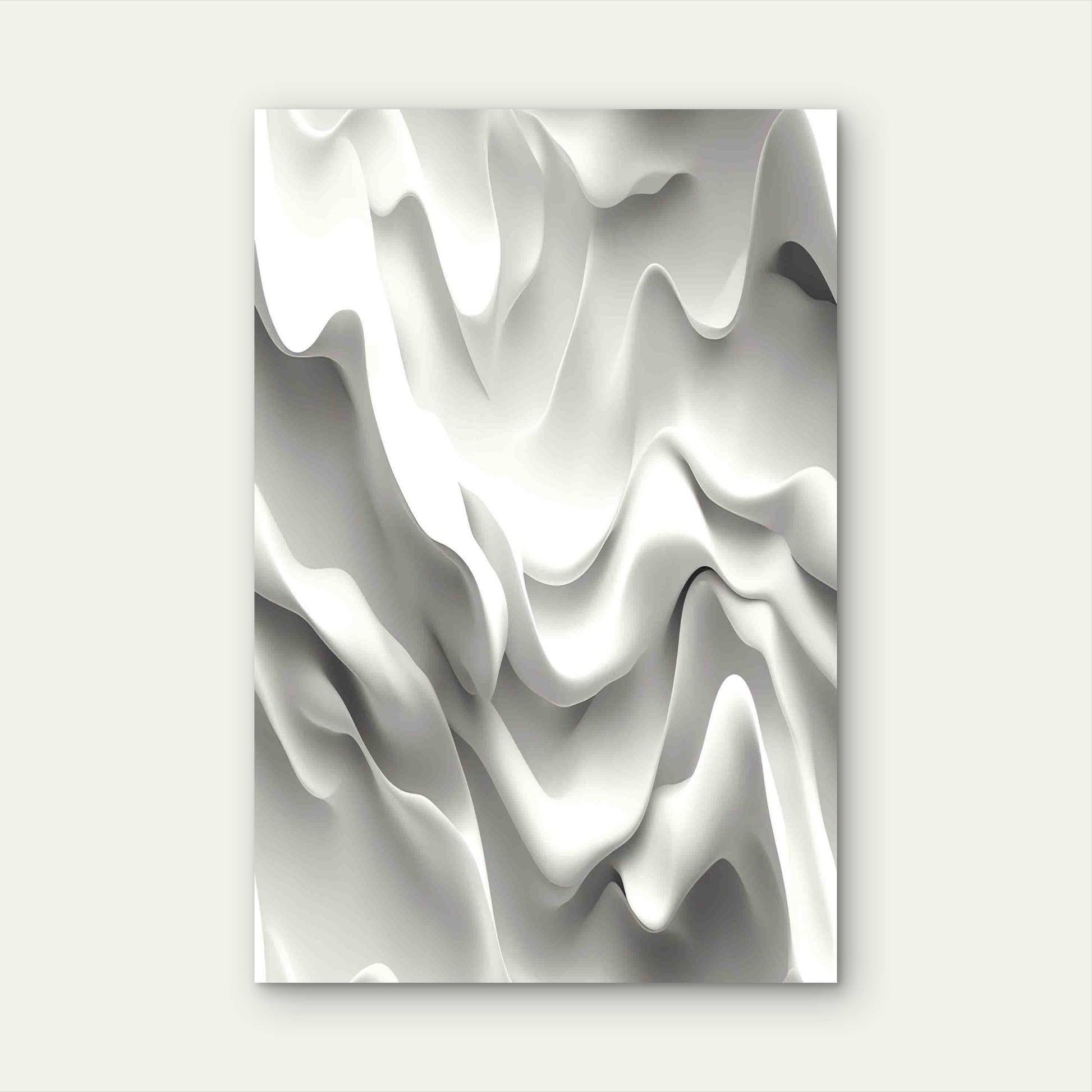 White 3D Flowing Silk Wave 40x60cm Metal Print Ready to Hang - Bella Home Decor