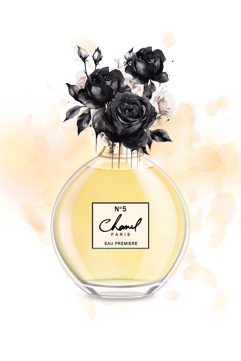 Fashion Yellow Perfume with Black Flowers Design Home Decor Premium Quality Poster Print Choose Your Sizes