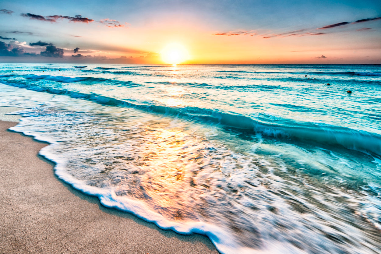 Sunrise Over Beach in Cancun Print Canvas Ready to hang