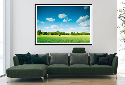 A Large Green Field with Trees under a Blue Sky Home Decor Premium Quality Poster Print Choose Your Sizes