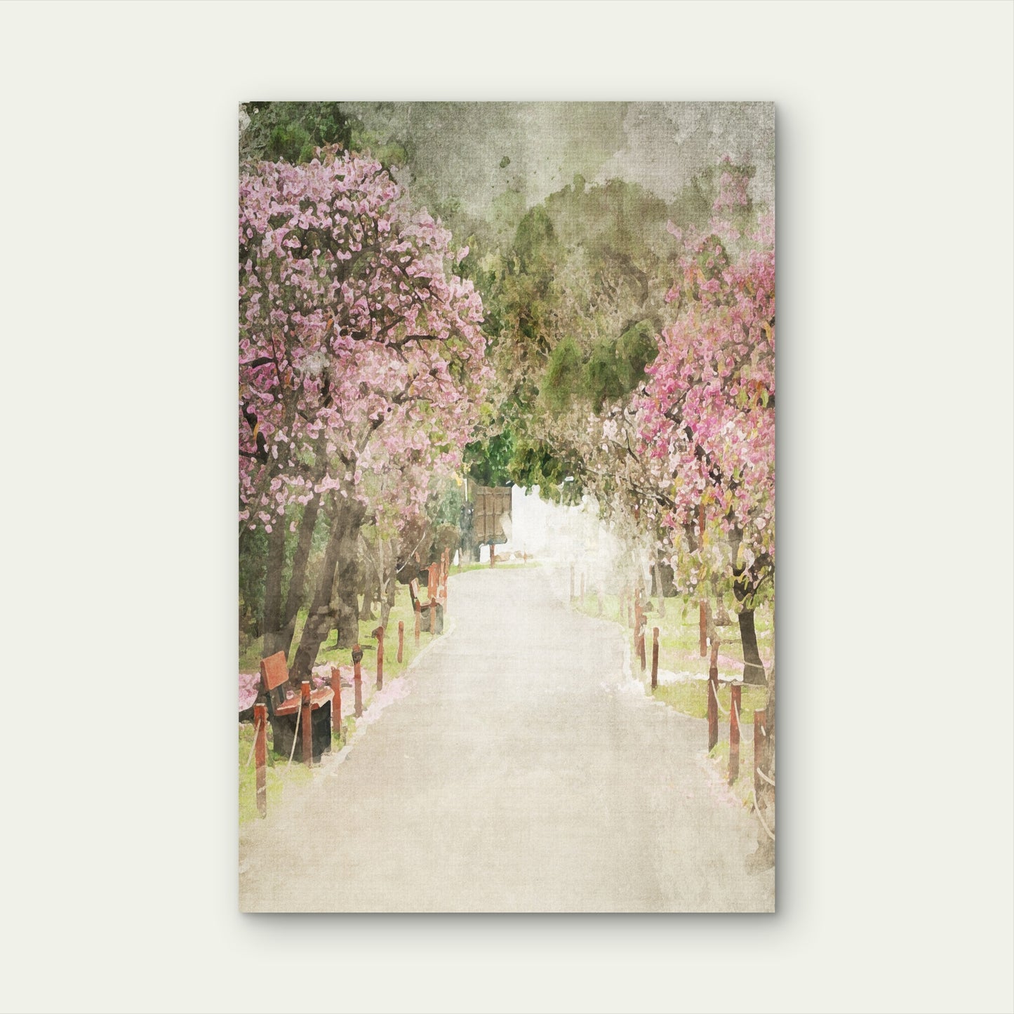 Pink Cherry Blossom Park Path 60x90cm Metal Print Ready to Hang - Bella Home Decor